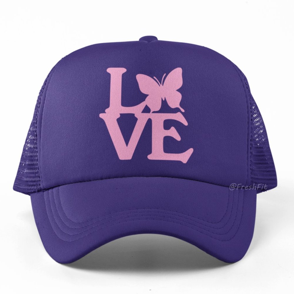 🆕🦋 LOVE Butterfly Foam Trucker Hat Mesh Snapback Cap Purple